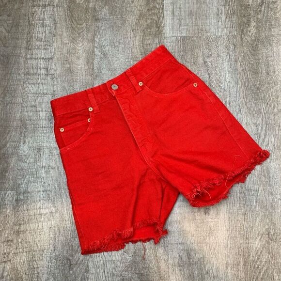Vintage Claudio Agnelli Red Denim Jean Shorts High Waisted 24-25” Grunge Street - Picture 1 of 9